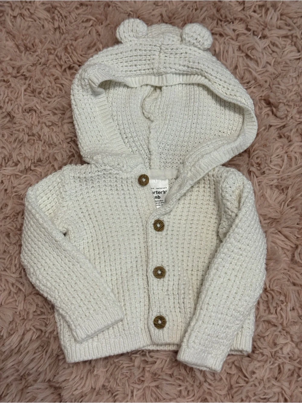 Carter's Cream Textured Knit Hooded Cardigan